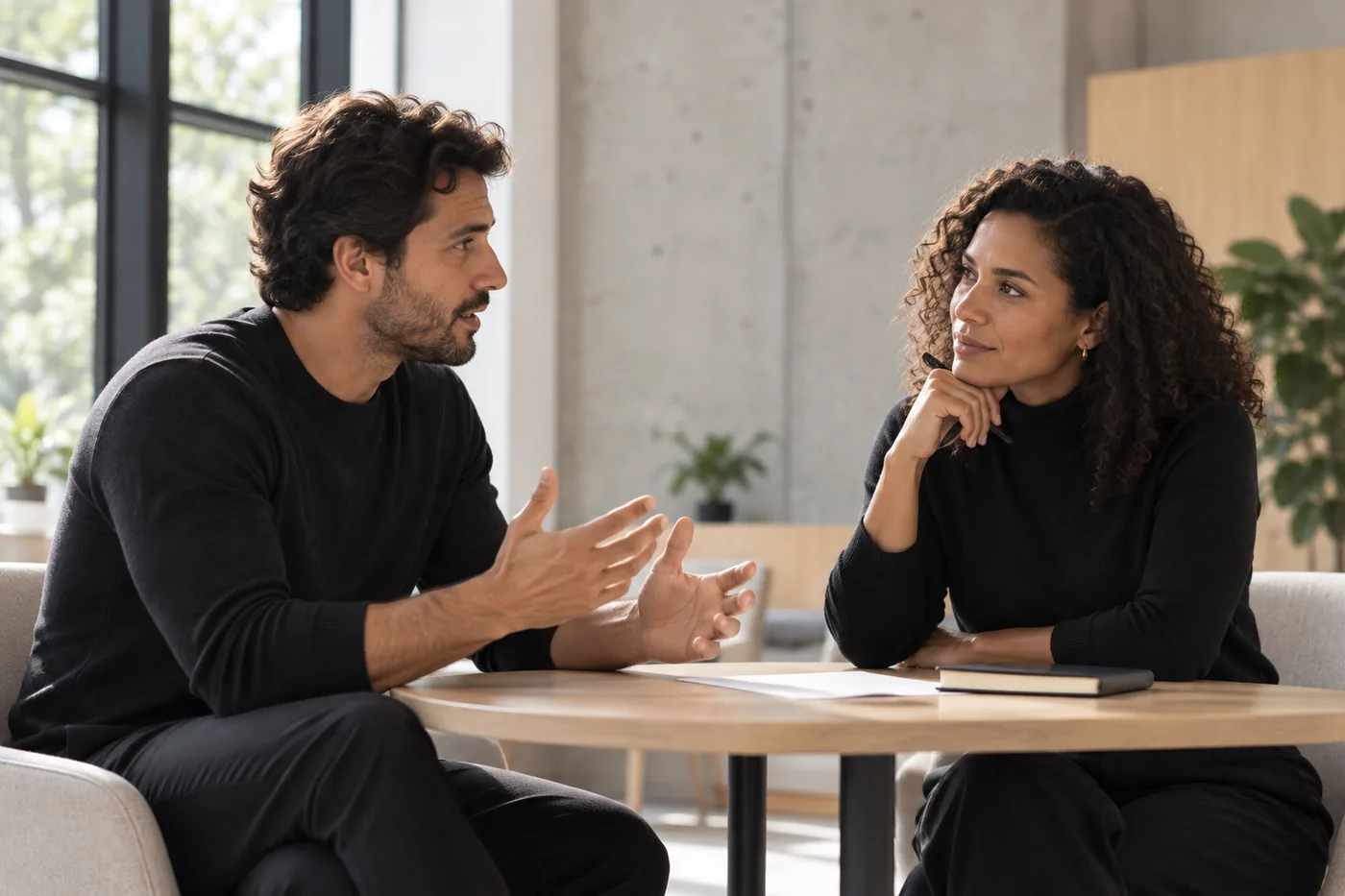 Profissional conduzindo uma conversa comercial consultiva